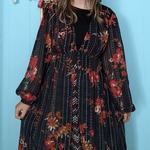 See through flowy bohemian blue floral long dress jacket Xhilaration - medium